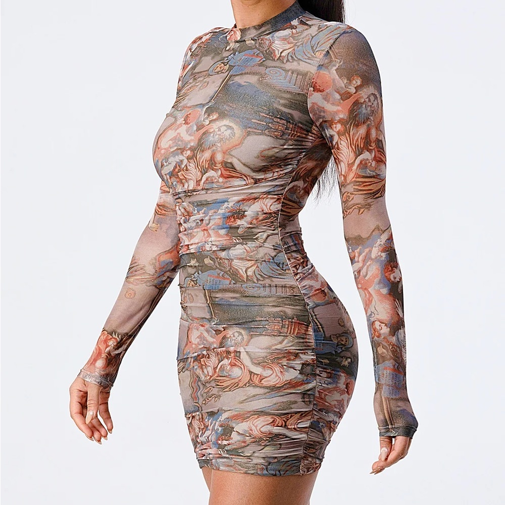 Artistic Long Sleeve Bodycon Dress